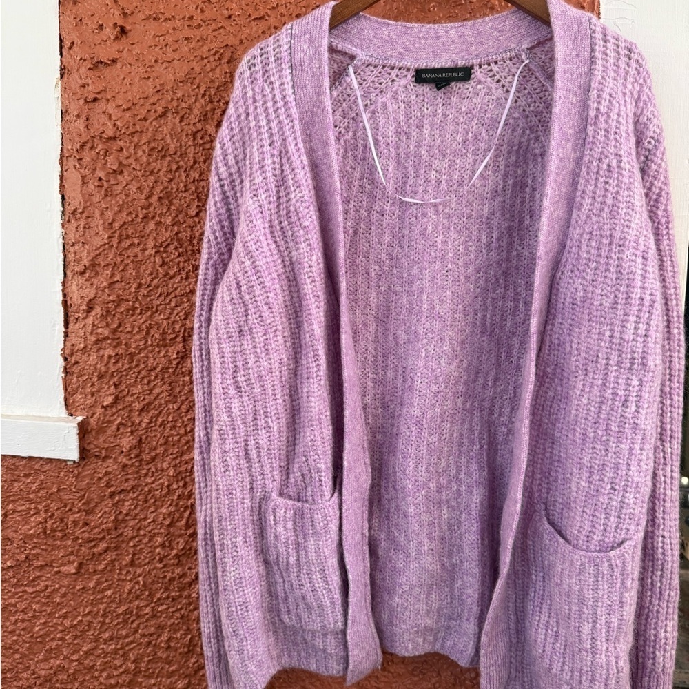 Women’s Banana Republic Merino Wool Blend Open Knit Cardigan Purple Size Medium